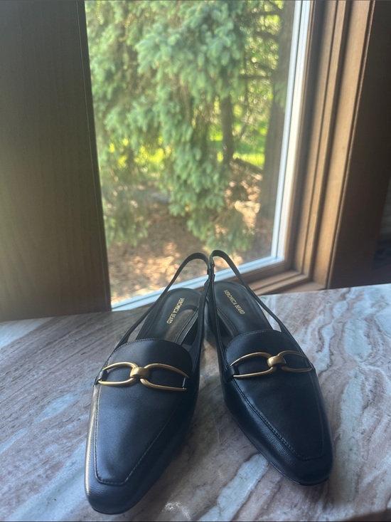 Veronica Beard Shoes - Veronica Beard Black Leather Slingback Loafers with gold hardware
